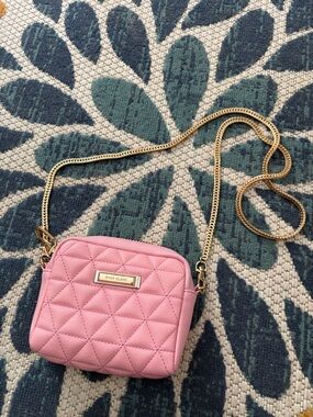 River Island Quilted Pink Mini Crossbody with Gold Chain